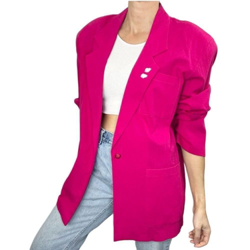 Vintage 80s Farini union made pink boxy oversized pure cotton blazer 13/14